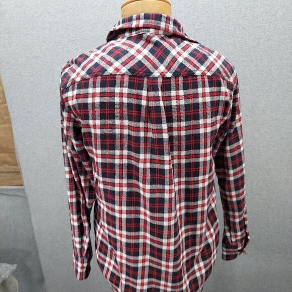 Bogari Mens Large Red Plaid Pocket Long Sleeve Button Flannel Made in Italy - Picture 3 of 4